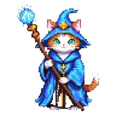 cat wizard with a magical staff and wizard robe sticker