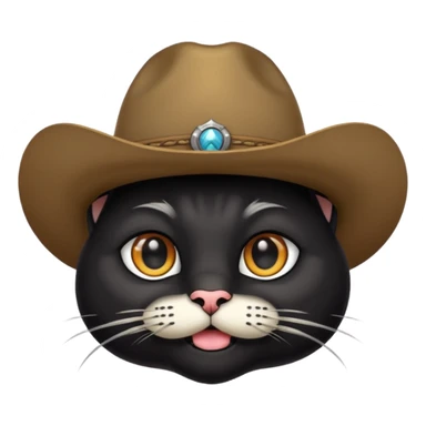 combine the cowboy empjis with a bclack cat emoji and make it have a black thick moustache over the cat wiskers sticker
