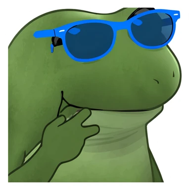 Bufo frog with blue sunglasses, sipping a rainbow cocktail, in bufo style, transparent background sticker