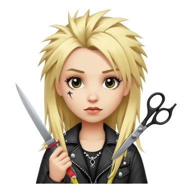 punk- girl with long blonde hair and scissors   sticker