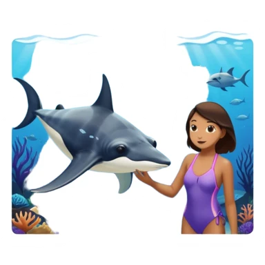 une personne qui est devant un aquarium où on peut carresser un raies menta sticker