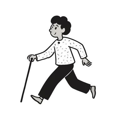 Change the walking pose of the elderly woman with short hair to a brisk walk. Keep the black doodle style look in mind while editing. sticker