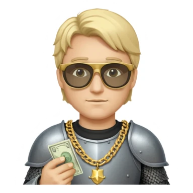 Knight with helmet gold chain dark glasses money sticker