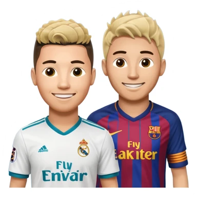 Prime noodle hair ronaldo and prime 2012 messi Smiling in one Photo and make it realistic Ronaldo wearing Number 7 With Madrid and Messi wearing number 10 with barca  sticker
