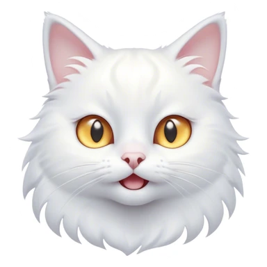 Cinematic Comical White Cat Portrait Emoji, Head tilted in an exaggerated, surprised manner with wide, sparkling eyes, showcasing a pristine white fur with subtle hints of silver and an animated, goofy expression, simplified yet whimsically detailed, glowing with a playful, bright radiance, high shine, exuding a lighthearted and comical charm, styled with a soft glowing outline, capturing the essence of a white cat that looks ready to prance comically off the screen! sticker