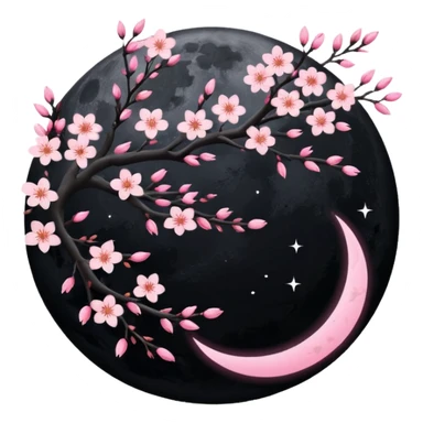 black moon with sakura blossom sticker
