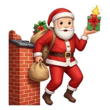 Santa Claus is carrying a bag of presents and climbing down the chimney. sticker