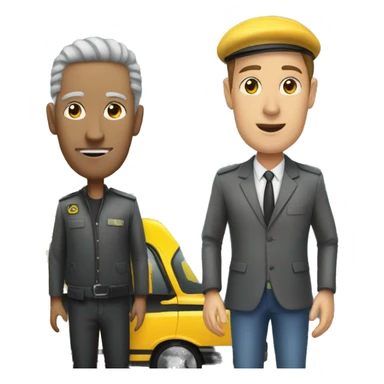 taxi driver with his taxi standing in front of another person sticker