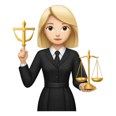 woman lawyer blanche et blonde avec des cheveux mi-long; elle est habillée avec une longue robe noire et une cravate blanche; elle soutient fièrement le symbole de la justice sticker