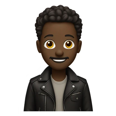 smiling darkskin boy in leather jacket with goatee sticker