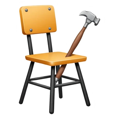 Minimalistic flat vector icon, iOS style, thin black contour on white background. Chair with hammer and paintbrush. No text, no shadows sticker
