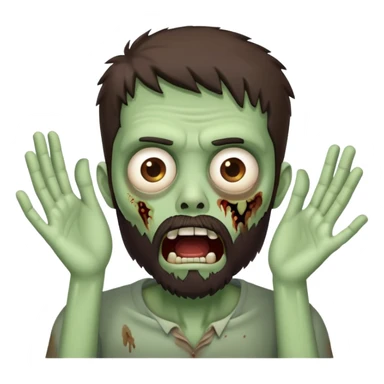shocked zombie with hands on face, dark brown hair and short full beard sticker