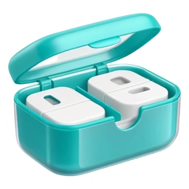 compact rounded plastic floss container with flip-top lid partially open with short strand of floss emerging, sleek modern casing in soft tones like white teal or blue, no branding teeth or extras, apple emoji style, soft lighting, subtle shadows, emoji scale sticker