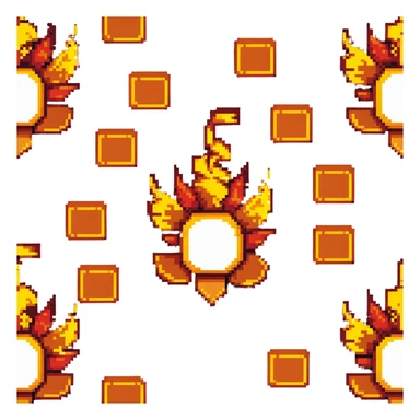 Bomberman upward-facing end-cap explosion tile, flames ending and tapering upward with pronounced flame wisps, orange/yellow with more red at the tips, extending about 70% into up direction sticker