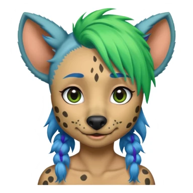hyena with feminine  blue and green hair sticker