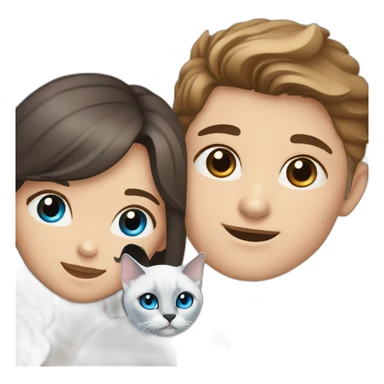 Brown haired girl and brown eyes with blond haired boy and blue eyes with blued eyes Siamese cat sticker