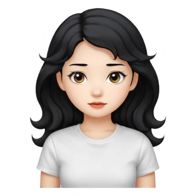 Cute beautiful girl,Black hair,wavy long hair, Black eyes, white T-shirt, Chinese  sticker