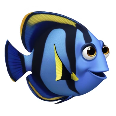 a marine fish named Blue Tang Fish focus on its coloration.  It looks like Dory in movie Finding Nemo sticker