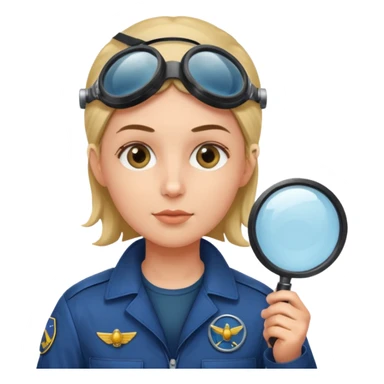 pilot looking through a magnifying glass sticker
