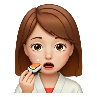 Brown hair girl eating sushi crying funny sticker