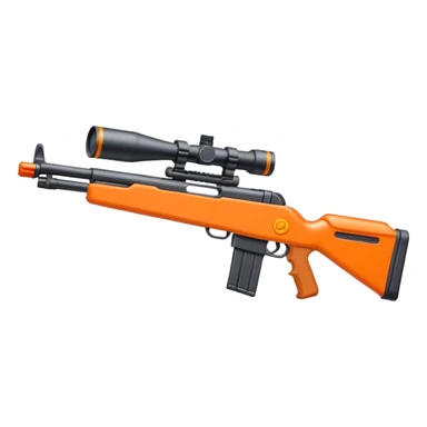 cartoonish toy sniper rifle with orange tip sticker