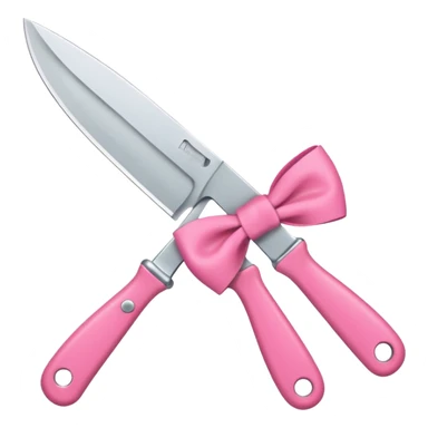 Kitchen knife with a pink bow tied around the handle, emoji style, simple, flat vector, white background, only one object sticker