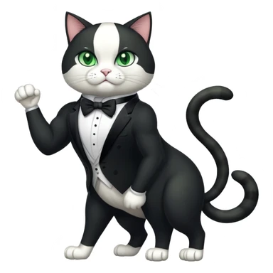 Buff Jacked up Huge jumbo Super Duper Muscular Cat with a 10 pack full body black and white tuxedo colored body and green eyes  sticker