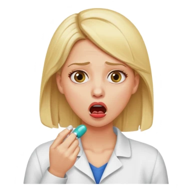 Blond hair woman choking taking a pill sticker