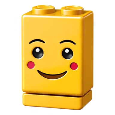 A single Lego-style brick with a cute smiling face sticker