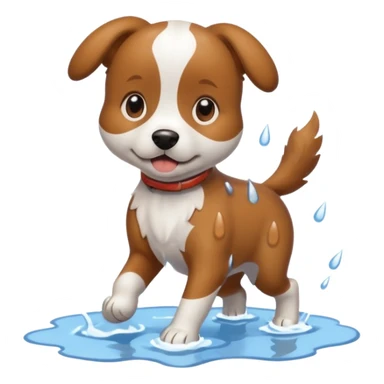 a dog splashing in a puddle in the rain sticker
