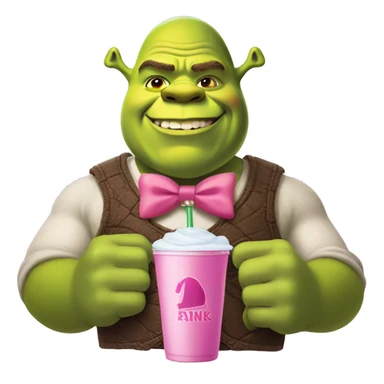 shrek with a pink bow and apink drink sticker