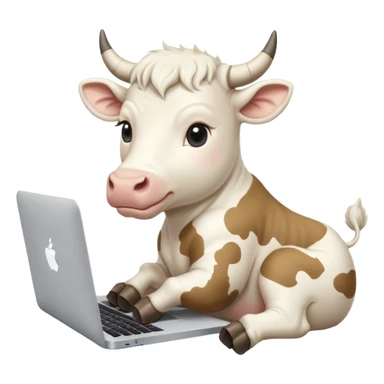 baby white bull sitting in front of a macbook, working  sticker