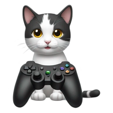 Very cute smiling cat holding one small black ps controller and playing video games sticker