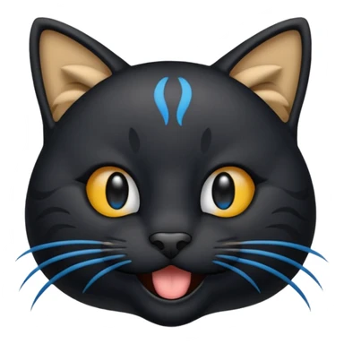 Un emoji de una cara de gato negro riendo a carcajadas, con lágrimas azules brotando de sus ojos cerrados y una boca abierta y sonriente, en el estilo de diseño de emoji clásico. sticker