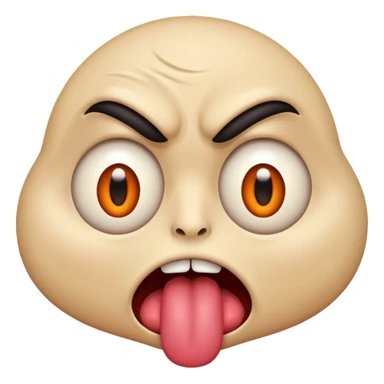 A face emoji with its tounge out but the eyes are evil and kind of crazy and the eyebrows are turned I sticker