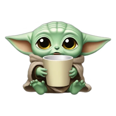 Baby yoda holding cup while crying sticker