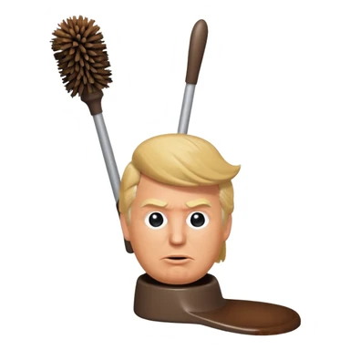a donald trump shaped toilet brush with shit stains sticker