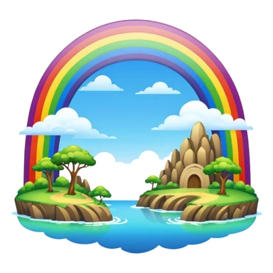 Rainbow Bridge – Arched rainbow connecting flying islands. sticker