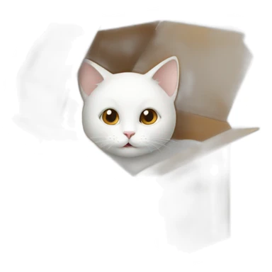 White cat hiding inside a brown box sticker