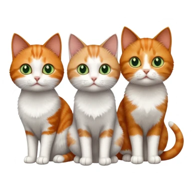 3 tiny different coloured short hair cats including a dark grey and white cat with green eyes, a ginger and white with orange eyes and a brown tabby and white with hazel eyes sticker
