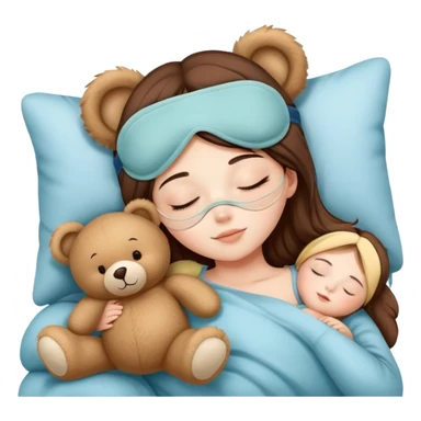 A girl Wearing a cute sleep mask is sleeping with a teddy sticker