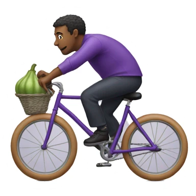 A man riding a bicycle but the bike is an eggplant  sticker