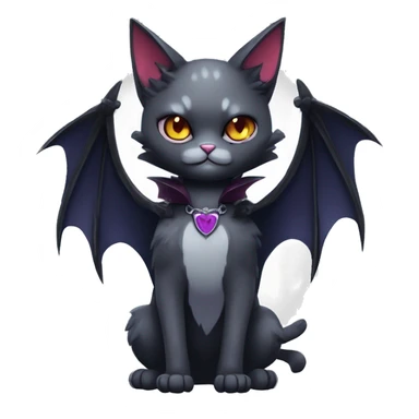  cool edgy kawaii ethereal dark-punk-themed animal vampiric cat-hybrid Fakemon with fangs and bat-wing-ears with a collar full body sticker