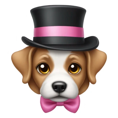 dog wearing a top hat with a pink bow sticker