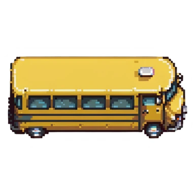 classic yellow school bus with black details, pixel art style sticker