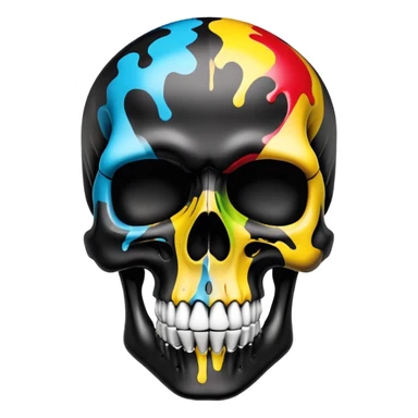 ultra premium smooth black skull with precise designer brand logo patterns, vibrant color splashes contained within skull shape, clean professional airbrush effect, front view sticker