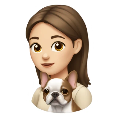 girl with brown hair and a beige French bulldog dog sticker