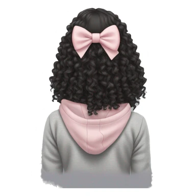 back profile of a black girl with long curly hair with a light pink bow in the back of her hair in a light grey heather hoodie sticker