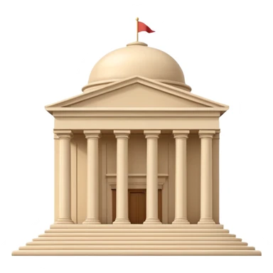 Minimal 3D emoji style government ministry building, classical architecture with columns and triangular roof, official state institution, neutral beige stone, clean shading, financial institution icon, isolated on transparent background, professional, no flags, no text sticker