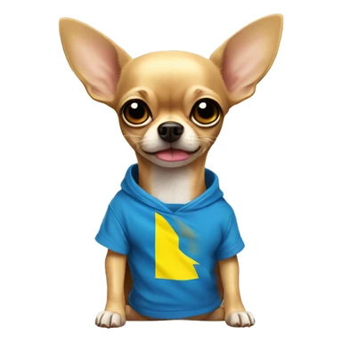 a small chihuahua in a huge t-shirt in the colors of the Ukrainian flag pressed its ears and shook with fear sticker